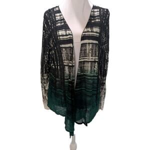 ZOZO Women's Linen Sweater Open Cardigan Shirt Top Green Black Geometric Modern
